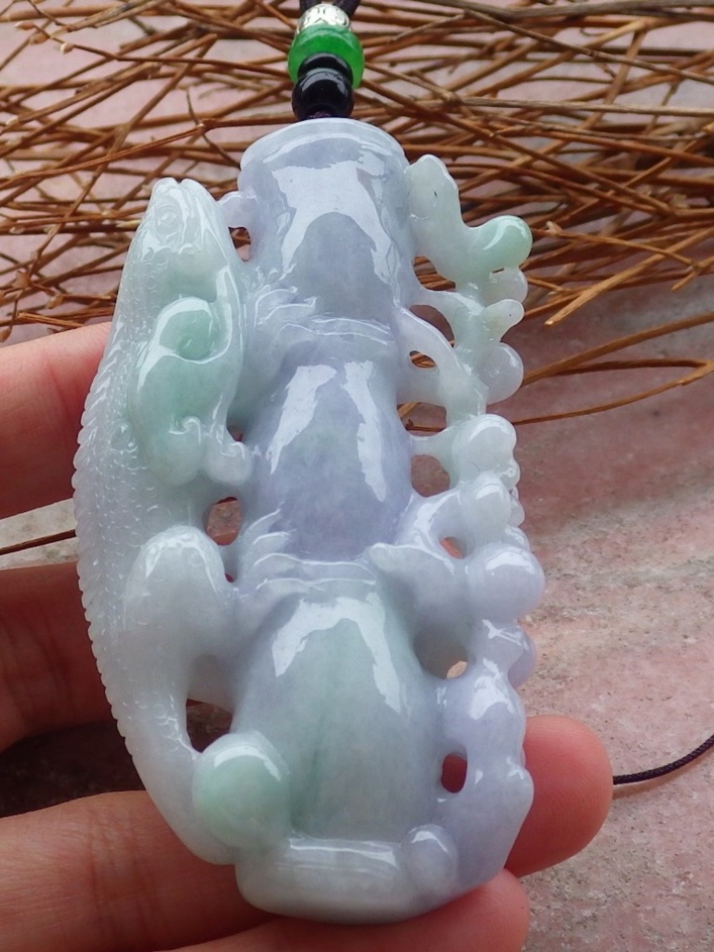 Certified Burma Natural A Jade jadeite Dragon Lizard Pendant Necklace
